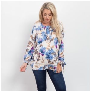 Pinkblush Tops - Pinkblush Ivory Floral Long Sleeve Tie Blouse Pinkblush Tops - Pinkblush Ivory Floral Long Sleeve Tie Blouse